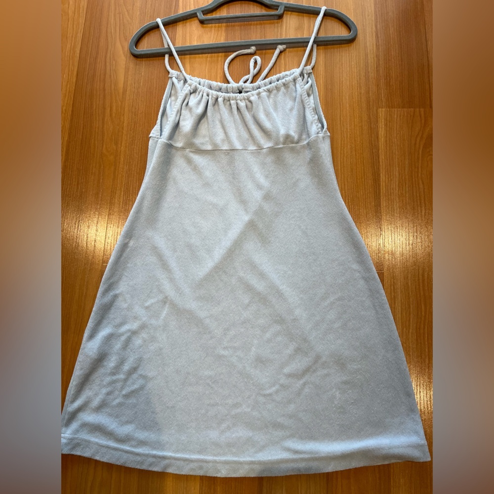 NIA Light Blue Terry Mini Dress Cotton Blend Tie Front Size M - Picture 6 of 11
